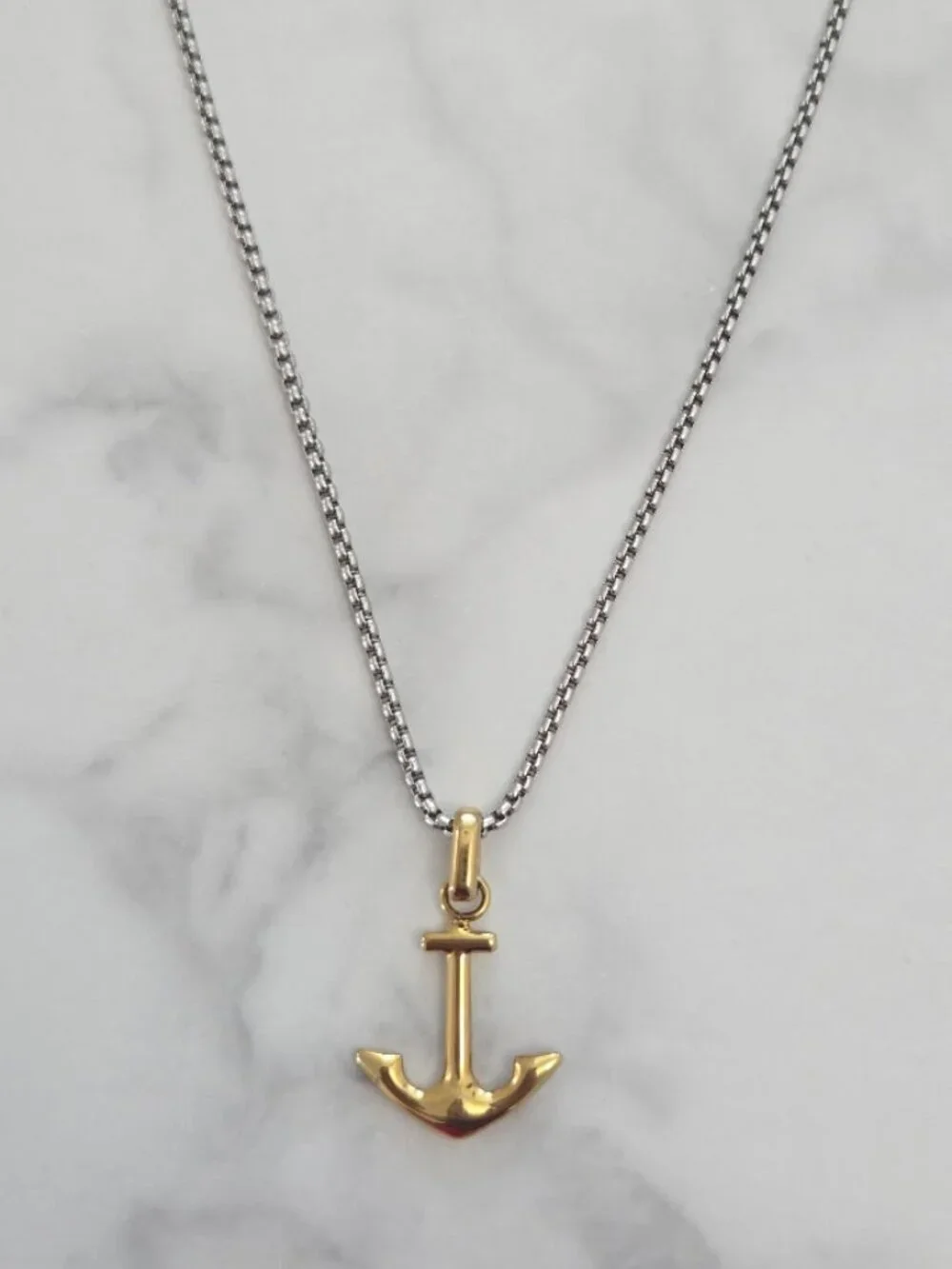 Anchor Pendant Box Chain Necklace Stainless Steel Gold Silver Nautical Unisex Je